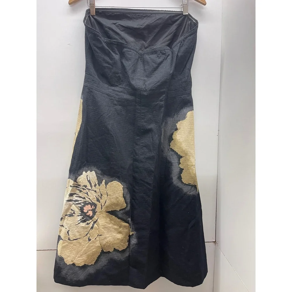 J. Crew Womens Black Gold Metallic Floral Strapless Cotton Midi Dress Size 12